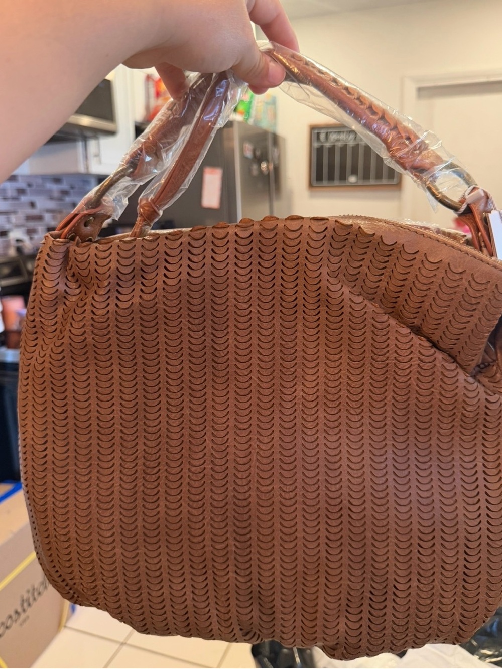 Textured Brown Women's Shoulder Bag with Top Handle